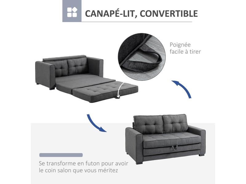  Canapé droit convertible 2 places - dossier capitonné - gris - 147,5 x 75 x 85 cm  - Conforama E