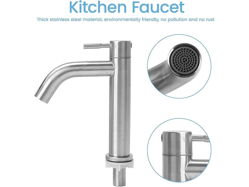  Robinet eau froide acier inoxydable, robinet eau froide lave main avec tuyau, mitigeur lavabo, robinet baignoire pour wc invités, salle bain  - Conforama A