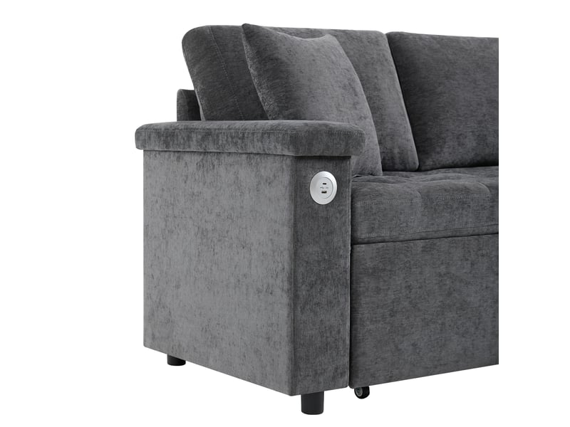 Canapé d'angle convertible 3 places en tissu chenille gris foncé N653P9828G - Conforama E