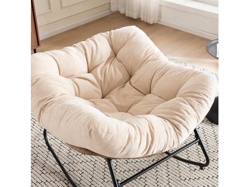  Fauteuil à bascule en chenille - 95x107x83 cm - chaise berçante ergonomique cadre métal détente salon chambre - beige  - Conforama C