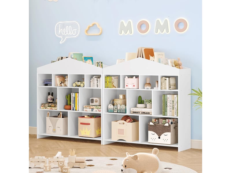  Bibliothèque enfant en bois, étagère de rangement livres &amp; jouets, 100 x 30 x 103 cm, blanc  - Conforama E