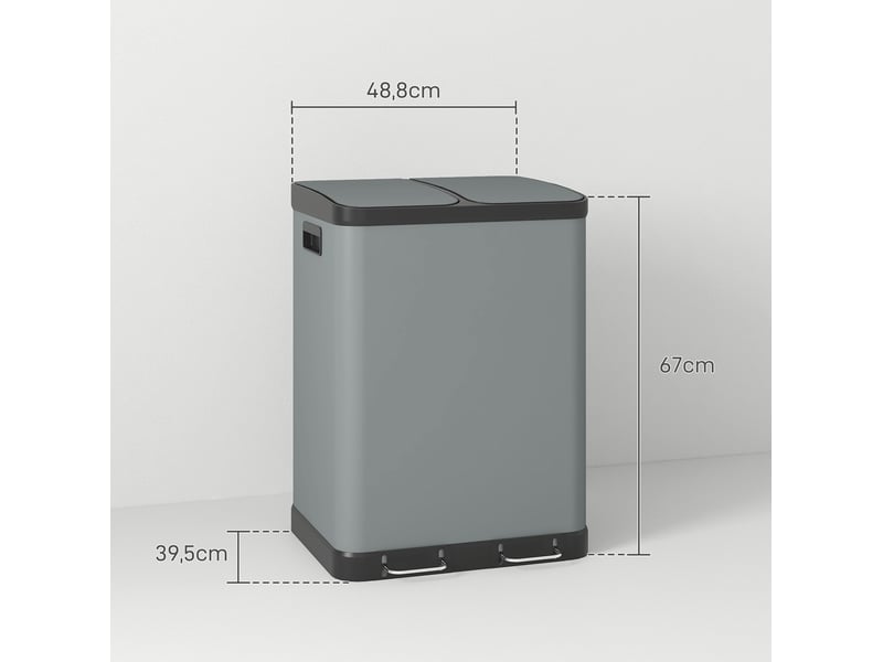  Poubelle à pédale double 2x30 l 48,8x39,5x67 cm – grise – tri des déchets et fermeture silencieuse  - Conforama C