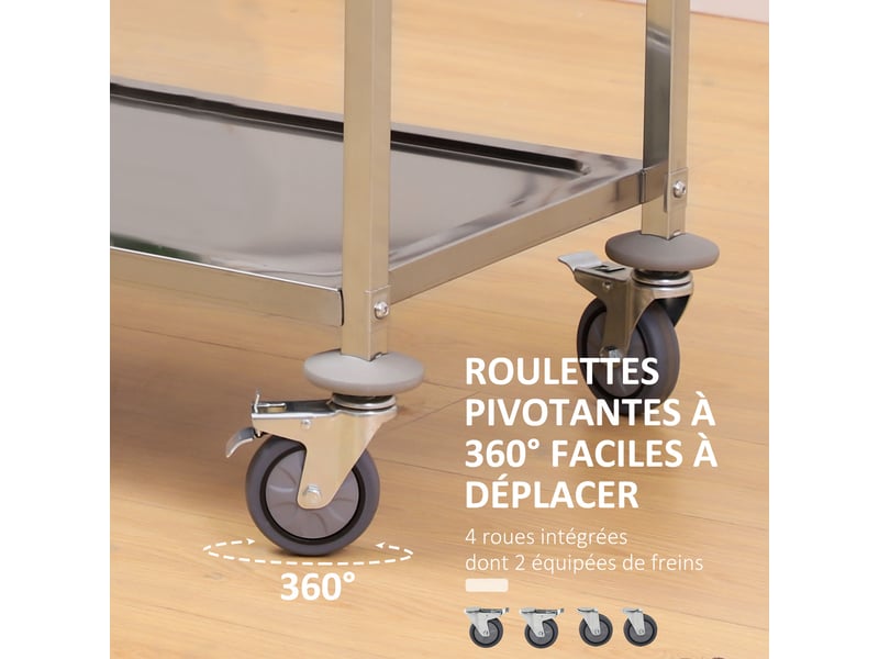 Desserte de cuisine à roulettes à 3 étagères, chariot de rangement en acier inox., chariot de cuisine et salle à manger, argenté, 90,5 x 50,5 x 88,2 cm - Conforama E