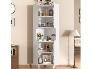 Meuble d'angle avec led 10 couleurs, 2 portes vitrées et niche ouverte pour salon, en mdf blanc, 63,5 × 157,5 cm