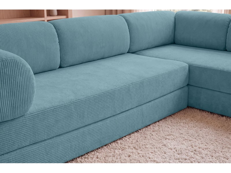  Cosima l - canapé d'angle convertible petit velours côtelé 4 places bleu clair gauche  - Conforama E