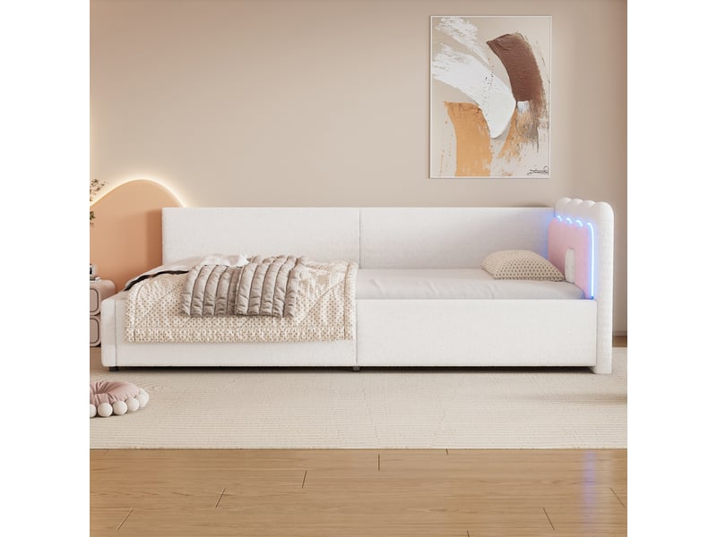  Canapé lit blanc lit de jour 90x200 avec éclairage led réglable et sommier à lattes  - Conforama B