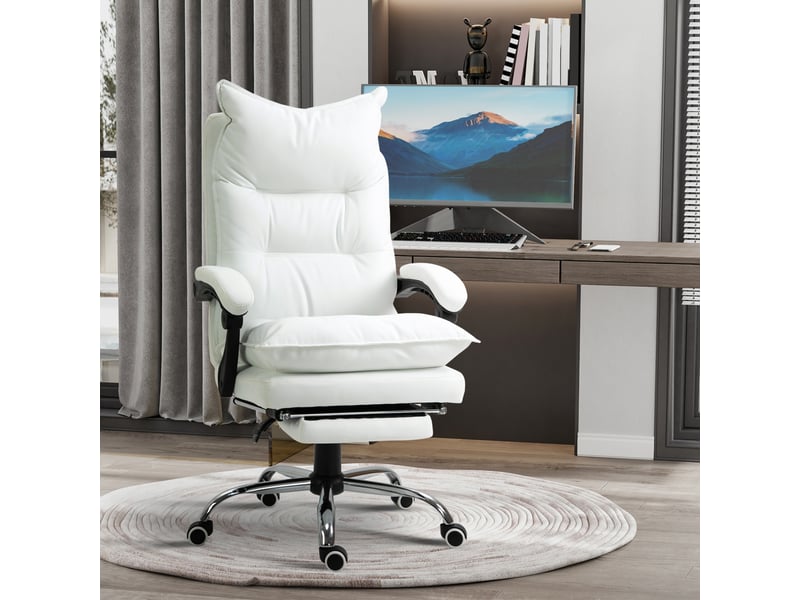  Fauteuil de bureau inclinable blanc avec repose-pieds, hauteur réglable 55-63 cm et rotation 360° au quotidien  - Conforama B