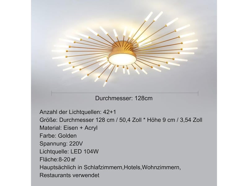  Plafonnier led moderne en acrylique – design intérieur doré, 42+1 têtes  - Conforama B