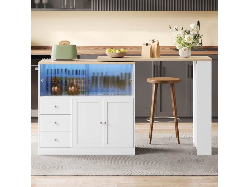  Îlot de cuisine extensible avec 3 tiroirs 172x40x96 cm en mdf blanc  - Conforama B