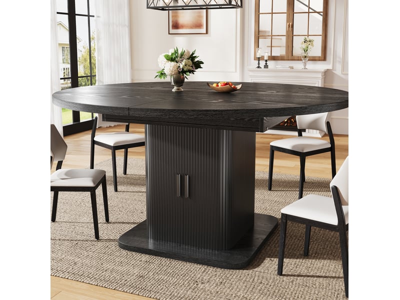  Table de salle à manger extensible ovale avec meuble de rangement à portes coulissantes, noire, pour salle à manger  - Conforama D