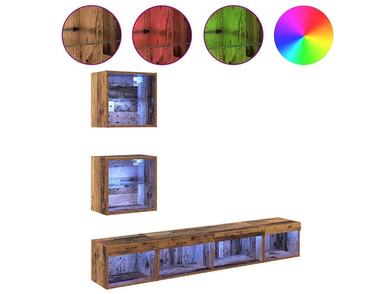  Unités murales tv avec led 5 pcs bois ancien bois d'ingénierie shl51921  - Conforama D