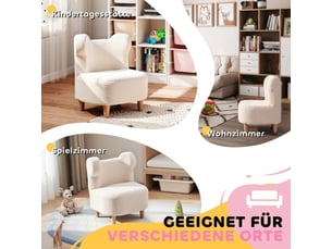 Fauteuil enfant beige, oreilles d’ours, revêtement polaire, rembourrage mousse, siège peluche