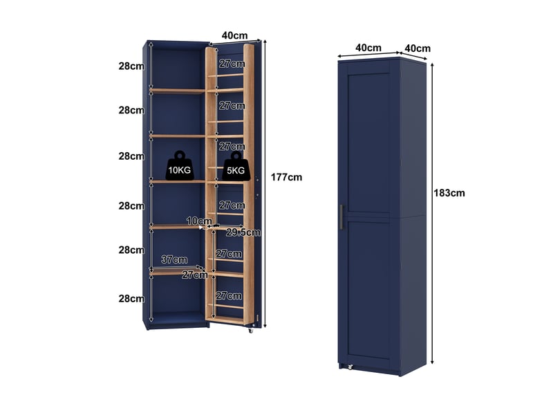  Armoire de rangement haute 40x40x183 cm avec étagères réglables bleu  - Conforama C