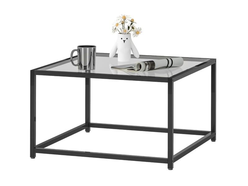 Table basse carrée en verre trempé avec structure en acier, style industriel, pour salon, 68 × 68 × 39 cm, noir - Conforama A