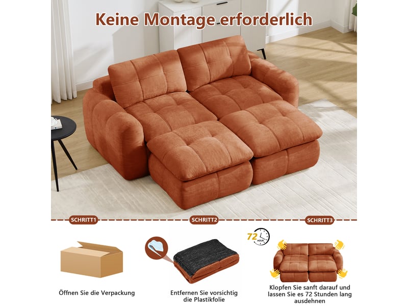  Canapé fixe, droit, modulaire, en tissu chenille, orange 194x160x68cm - Conforama D