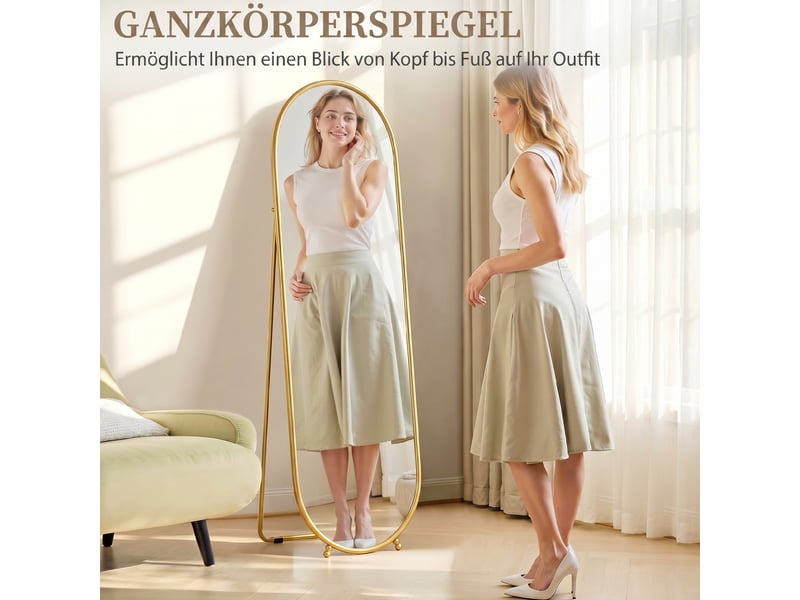  Miroir sur pied ovale avec cadre en métal doré 40 x 160 cm  - Conforama D
