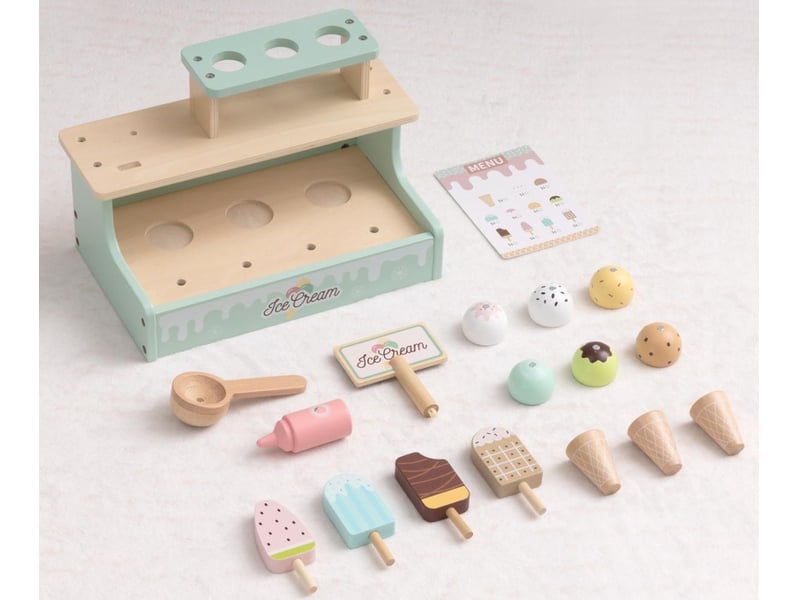  Marchande en bois tooky toy tj119 - stand de glaces 17 pièces 6972633377870 - Conforama C