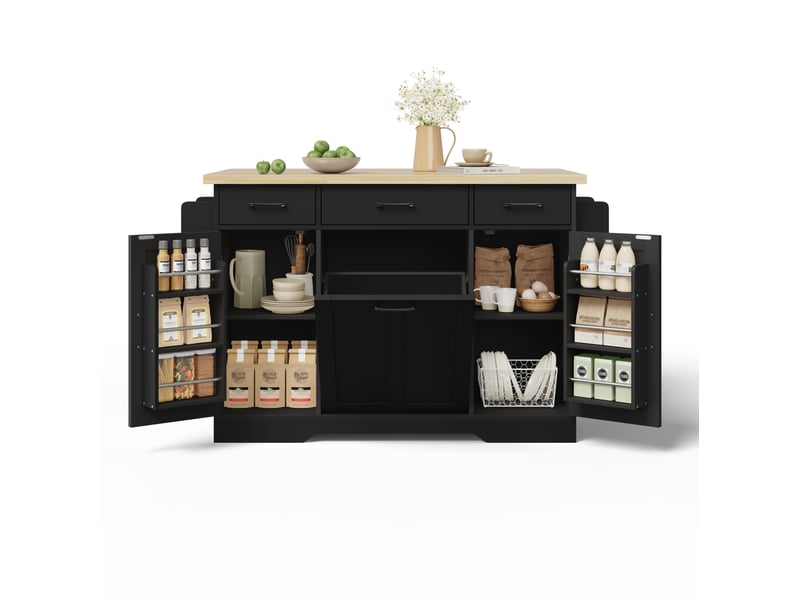  Îlot de cuisine mobile 120x45(70)x87 cm avec plateau rabattable en mdf noir  - Conforama A