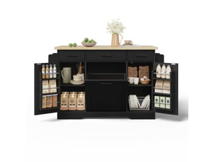 Îlot de cuisine mobile 120x45(70)x87 cm avec plateau rabattable en mdf noir