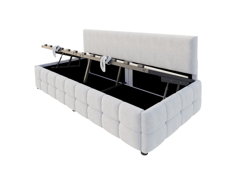  Canapé-lit 90x200 velours gris clair, rangement hydraulique, motif à carreaux  - Conforama E