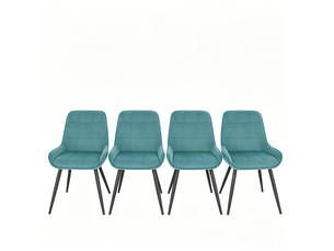 Lot de 4 chaises de salle à manger avec assise rembourrée et dossier incurvé en velours turquoise