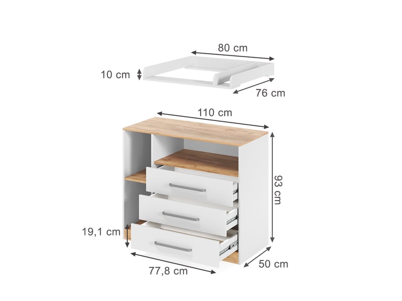  Vicco commode à langer, blancchêne doré, 110x93cm  - Conforama B
