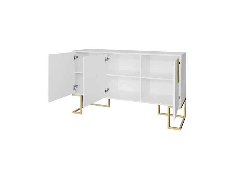  Buffet 3 portes 138 x 40 x 80,5 cm, étagères réglables, façades rainurées, poignées métal, blanc Jamama eleni - Conforama R