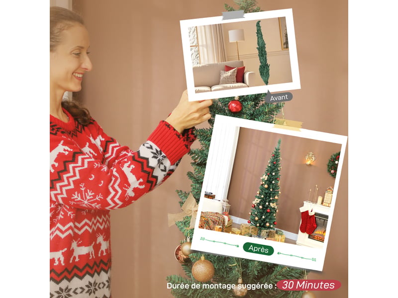  Sapin de noël artificiel 180 cm, arbre de noël slim, 321 pointes, pour maison bureau, facile à monter et ranger, vert  - Conforama R
