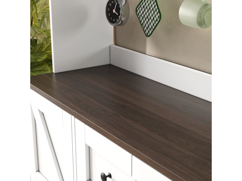 Buffet de cuisine haut 140x40x173 cm blanc avec led rgb, 2 prises + 2 usb, casier à vin et porte-verres Fay Lum - Conforama E