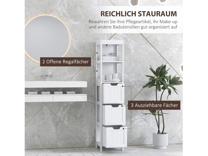 Meuble de rangement de salle de bain 30x30x142,4 cm 3 tiroirs 2 niches ouvertes mdf blanc  - Conforama D