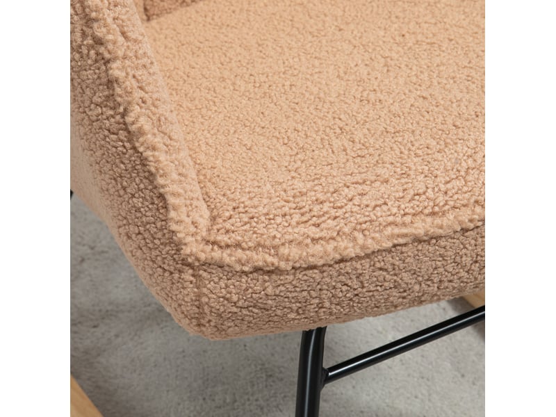  Fauteuil à bascule 71x98x101 cm, dossier capitonné, accoudoirs, tissu polyester, bois de hêtre, marron  - Conforama D