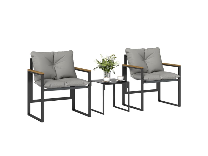 Ensemble table et chaises de jardin en métal pour 3 personnes avec coussins épais, multicolore - Conforama A