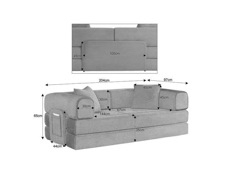 Canape droit convertible en velours côtelé, canapé-lit, mousse haute densité, structure acier, sans montage, pour salonchambre, terre cuite - Conforama C