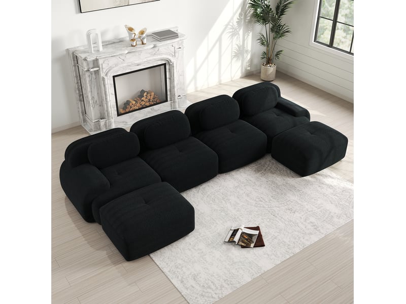 Canapé d'angle ulevr modulable en u 4 places, sans montage, 388 x 178 x 70 cm, velours côtelé noir - Conforama D