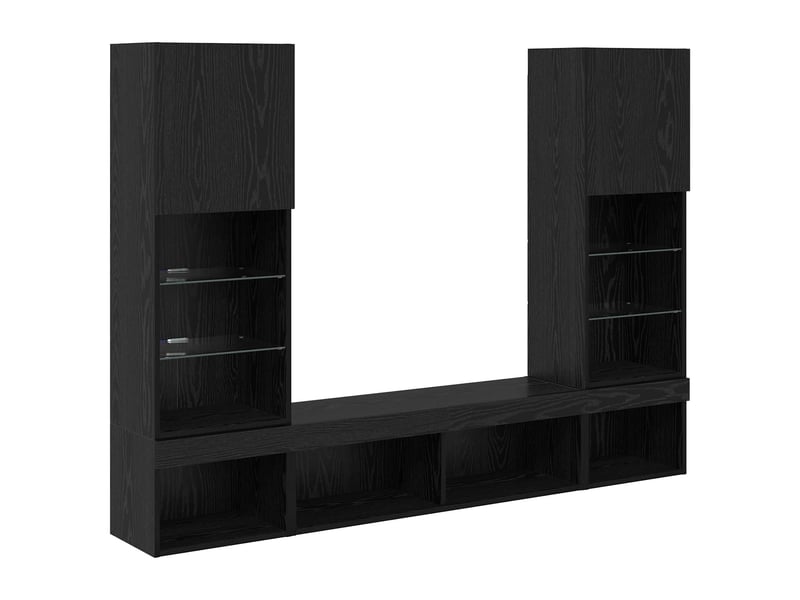  Unités murales tv avec led 5 pcs chêne noir bois d'ingénierie shl63047  - Conforama A