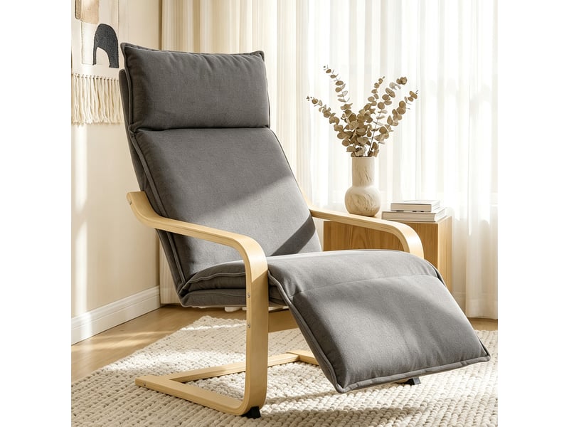  Fauteuil lounge, fauteuil de salon avec repose-pieds, gris foncé moderne  - Conforama C