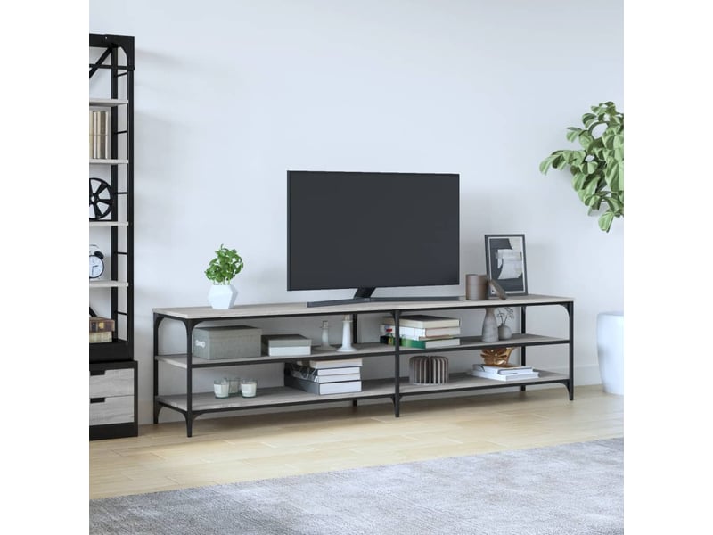  Meuble tv - banc tv - meuble de rangement sonoma gris 200x30x50 cm bois d'ingénierie et métal  - Conforama B