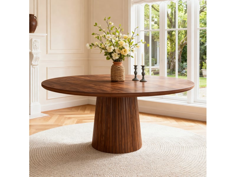  Table à manger ronde 110 cm en mdf finition noyer, jusqu'à 4 personnes  - Conforama B