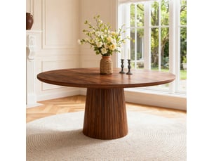 Table à manger ronde 110 cm en mdf finition noyer, jusqu'à 4 personnes