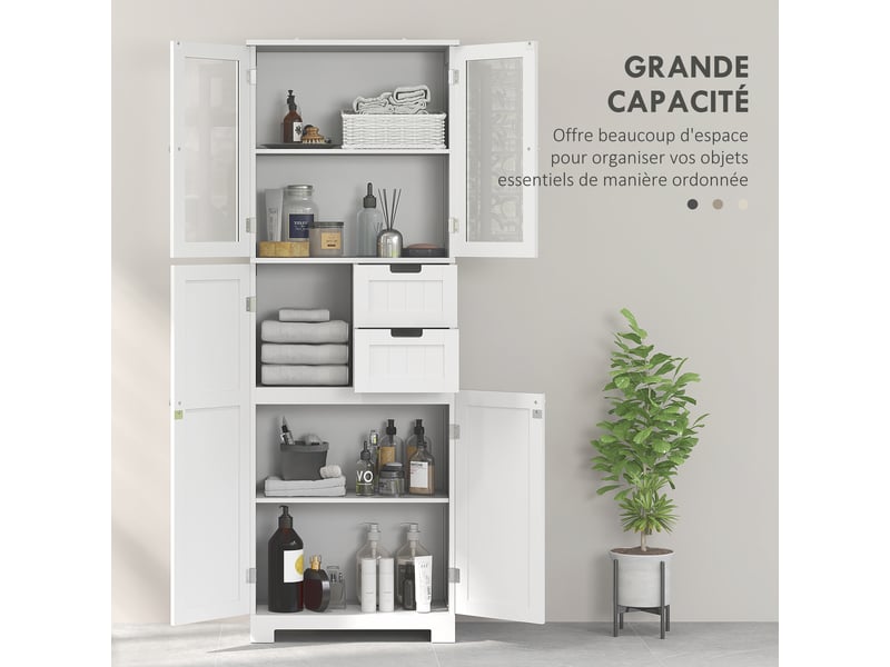  Meuble de salle de bain haut 4 portes et 2 tiroirs blanc 60 x 30 x 170 cm  - Conforama D