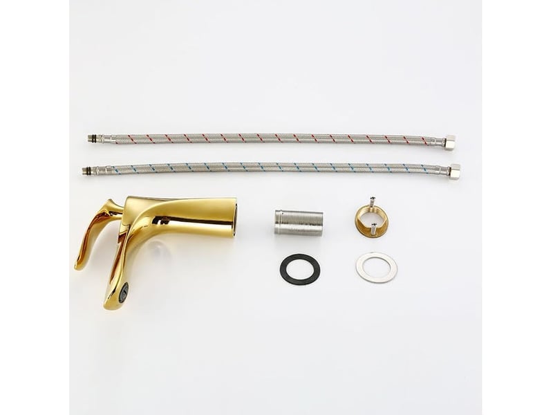  Robinet lavabo salle de bain en laiton - mitigeur finition or chrome doré, avec tuyau, élégant et durable  - Conforama E