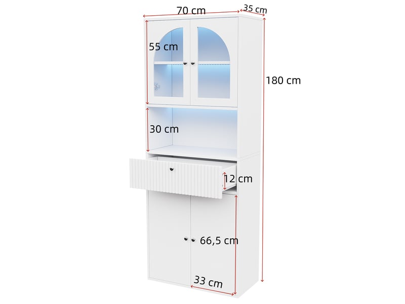  Vitrine bibliothèque led rgb avec portes vitrées et tiroir, 70 x 35 x 180 cm, mdf et verre blancs  - Conforama C