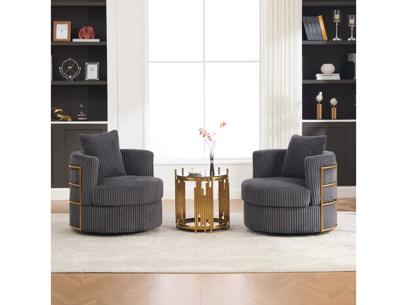 Fauteuil pivotant 360° avec coffre de rangement, assise en mousse haute densité, velours côtelé gris, 76×79×78 cm - Conforama B