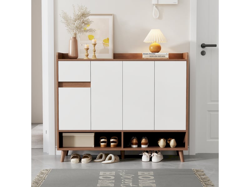  Meuble de rangement blancbois 120 cm - 4 portes, 1 tiroir, rangement modulable - idéal séjour  - Conforama C