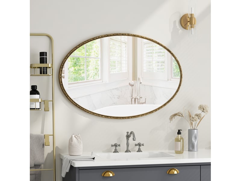  Miroir mural ovale 65 x 100 cm doré, fer et verre, cadre à effet ancien, pose verticale ou horizontale  - Conforama B