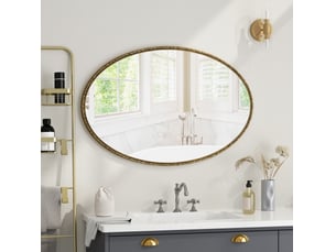 Miroir mural ovale 65 x 100 cm doré, fer et verre, cadre à effet ancien, pose verticale ou horizontale