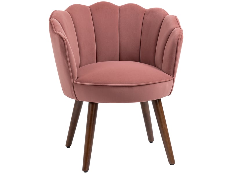 Fauteuil lounge effet velours pieds en bois d'hévéa rose 66 x 66 x 78.5 cm  - Conforama A