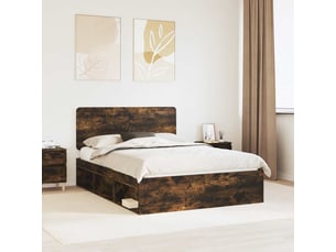 Lit adulte, lit double, cadre de lit chêne fumé 140x200cm bois de pin massif cf5879