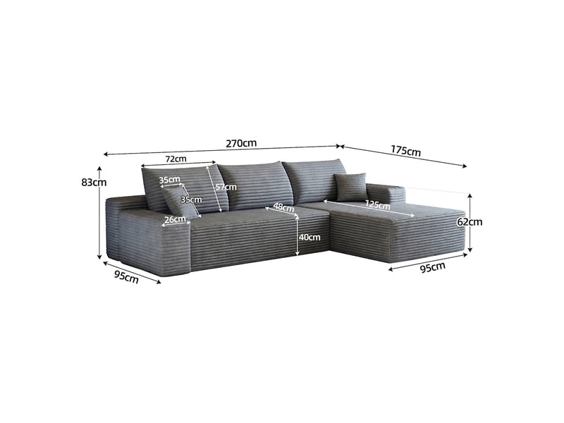  Canapé d'angle modulable avec méridienne en l 270 cm gris 3 places - sans montage  - Conforama C