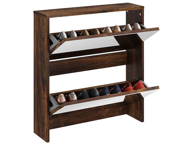  Meuble à chaussure, armoire à chaussures miroir à 2 niveaux chêne fumé 63x17x67 cm  - Conforama C